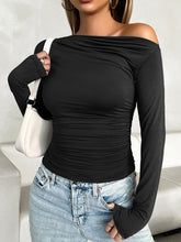 Load image into Gallery viewer, Ruched One Shoulder Long Sleeve T-Shirt
