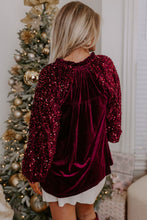 Load image into Gallery viewer, Sequin Notched Long Sleeve Blouse
