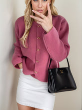 Load image into Gallery viewer, Bow Button Down Round Neck Long Sleeve Cardigan
