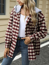 Load image into Gallery viewer, Drawstring Plaid Long Sleeve Hooded Jacket
