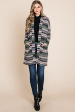 Load image into Gallery viewer, BOMBOM Geometric Open Front Long Sleeve Cardigan with Pockets
