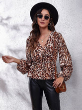 Load image into Gallery viewer, Ruched Printed V-Neck Long Sleeve Blouse
