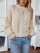 Load image into Gallery viewer, Cable-Knit Round Neck Long Sleeve Sweater
