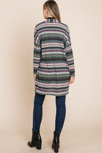 Load image into Gallery viewer, BOMBOM Geometric Open Front Long Sleeve Cardigan with Pockets
