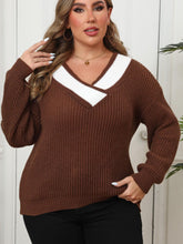 Load image into Gallery viewer, Plus Size Contrast Dropped Shoulder Long Sleeve Sweater
