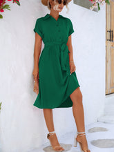 Load image into Gallery viewer, Buttoned Tie Waist Short Sleeve Dress
