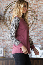 Load image into Gallery viewer, Heimish Full Size Snakeskin Print Raglan Sleeve Half Button Top
