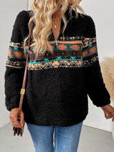 Load image into Gallery viewer, Quarter Zip Geometric Long Sleeve Sweatshirt
