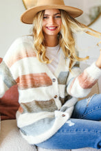 Load image into Gallery viewer, Haptics Full Size Button Down Stripe Soft Fuzzy Sweater Cardigan
