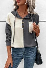 Load image into Gallery viewer, Drawstring Quarter Button Contrast Long Sleeve Hoodie

