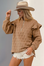 Load image into Gallery viewer, Double Take Ruffled Texture Half Zip Long Sleeve Sweatshirt
