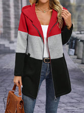 Load image into Gallery viewer, Color Block Zip Up Long Sleeve Hooded Outerwear
