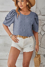 Load image into Gallery viewer, Swiss Dot Round Neck Short Sleeve Blouse
