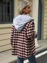 Load image into Gallery viewer, Drawstring Plaid Long Sleeve Hooded Jacket
