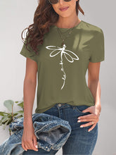 Load image into Gallery viewer, Dragonfly Graphic Round Neck Short Sleeve T-Shirt
