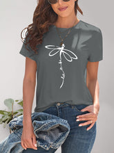 Load image into Gallery viewer, Dragonfly Graphic Round Neck Short Sleeve T-Shirt
