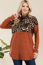 Load image into Gallery viewer, Celeste Full Size Curved Hem Leopard Turtleneck Long Sleeve Blouse
