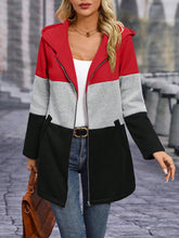 Load image into Gallery viewer, Color Block Zip Up Long Sleeve Hooded Outerwear
