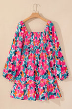 Load image into Gallery viewer, Plus Size Smocked Floral Square Neck Balloon Sleeve Dress
