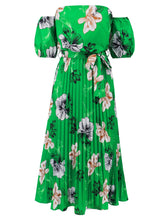 Load image into Gallery viewer, Pleated Floral Off-Shoulder Short Sleeve Midi Dress
