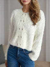 Load image into Gallery viewer, Heart Button Round Neck Cardigan
