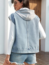 Load image into Gallery viewer, Drawstring Button Up Sleeveless Denim Jacket
