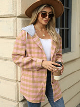 Load image into Gallery viewer, Drawstring Plaid Long Sleeve Hooded Jacket
