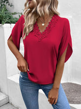 Load image into Gallery viewer, Lace Detail V-Neck Half Sleeve Blouse
