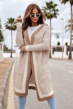 Load image into Gallery viewer, Pocketed Contrast Long Sleeve Hooded Cardigan
