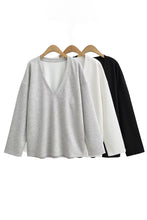 Load image into Gallery viewer, Basic Bae V-Neck Dropped Shoulder Long Sleeve Sweatshirt with Bra
