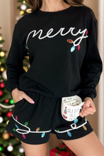 Load image into Gallery viewer, MERRY Sequin Round Neck Long Sleeve Top and Shorts Set
