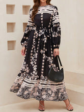 Load image into Gallery viewer, Printed Round Neck Long Sleeve Maxi Dress with Pockets
