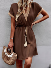 Load image into Gallery viewer, Devine Contrast Trim V-Neck Short Sleeve Mini Dress
