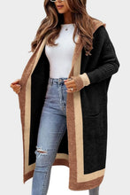 Load image into Gallery viewer, Pocketed Contrast Long Sleeve Hooded Cardigan
