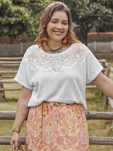 Load image into Gallery viewer, Plus Size Lace Detail Round Neck Short Sleeve Top
