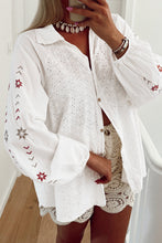 Load image into Gallery viewer, Embroidered Eyelet Collared Neck Long Sleeve Shirt
