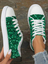 Load image into Gallery viewer, Sequin Round Toe Flat Sneakers
