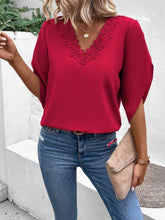 Load image into Gallery viewer, Lace Detail V-Neck Half Sleeve Blouse
