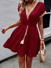 Load image into Gallery viewer, Devine Contrast Trim V-Neck Short Sleeve Mini Dress
