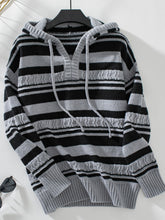 Load image into Gallery viewer, Drawstring Striped Long Sleeve Hooded Sweater
