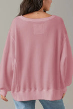 Load image into Gallery viewer, Slit Waffle-Knit Round Neck Long Sleeve Top
