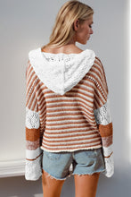 Load image into Gallery viewer, Double Take Full Size Openwork Contrast Long Sleeve Hooded Sweater
