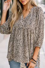 Load image into Gallery viewer, Animal Print V-Neck Three-Quarter Sleeve Blouse
