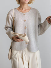 Load image into Gallery viewer, Bow Button Down Round Neck Long Sleeve Cardigan
