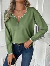 Load image into Gallery viewer, Contrast Trim Quarter Zip Long Sleeve Knit Top

