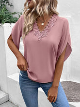 Load image into Gallery viewer, Lace Detail V-Neck Half Sleeve Blouse
