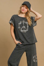 Load image into Gallery viewer, Umgee Peace Applique Round Neck French Terry Top
