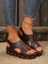 Load image into Gallery viewer, PU Leather Studded Wedge Sandals
