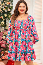 Load image into Gallery viewer, Plus Size Smocked Floral Square Neck Balloon Sleeve Dress
