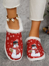 Load image into Gallery viewer, Snowman Print Flat Slippers with Faux Fur
